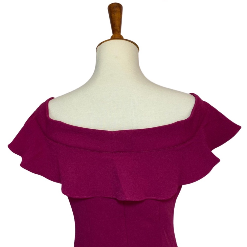 Raspberry Off the Shoulder Flutter Sleeve Bodycon Dress - Picture 13 of 16